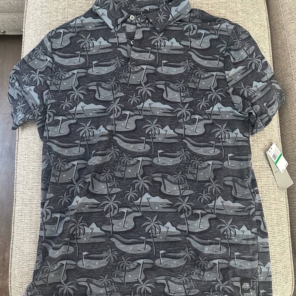 PGA Tour Gray Casual Button Down Golf Shirt